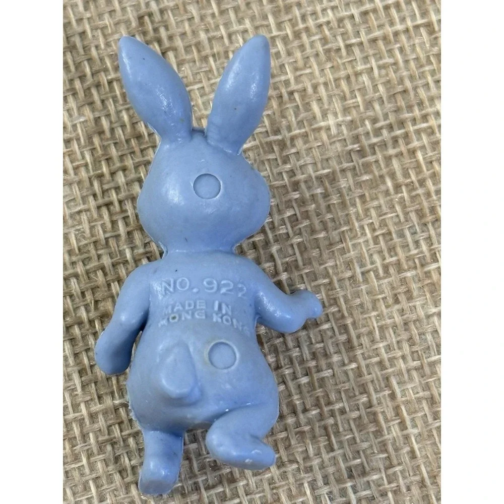 Vintage Blue Pink White Rabbit Bunny Plastic Figure No. 922 HONG KONG